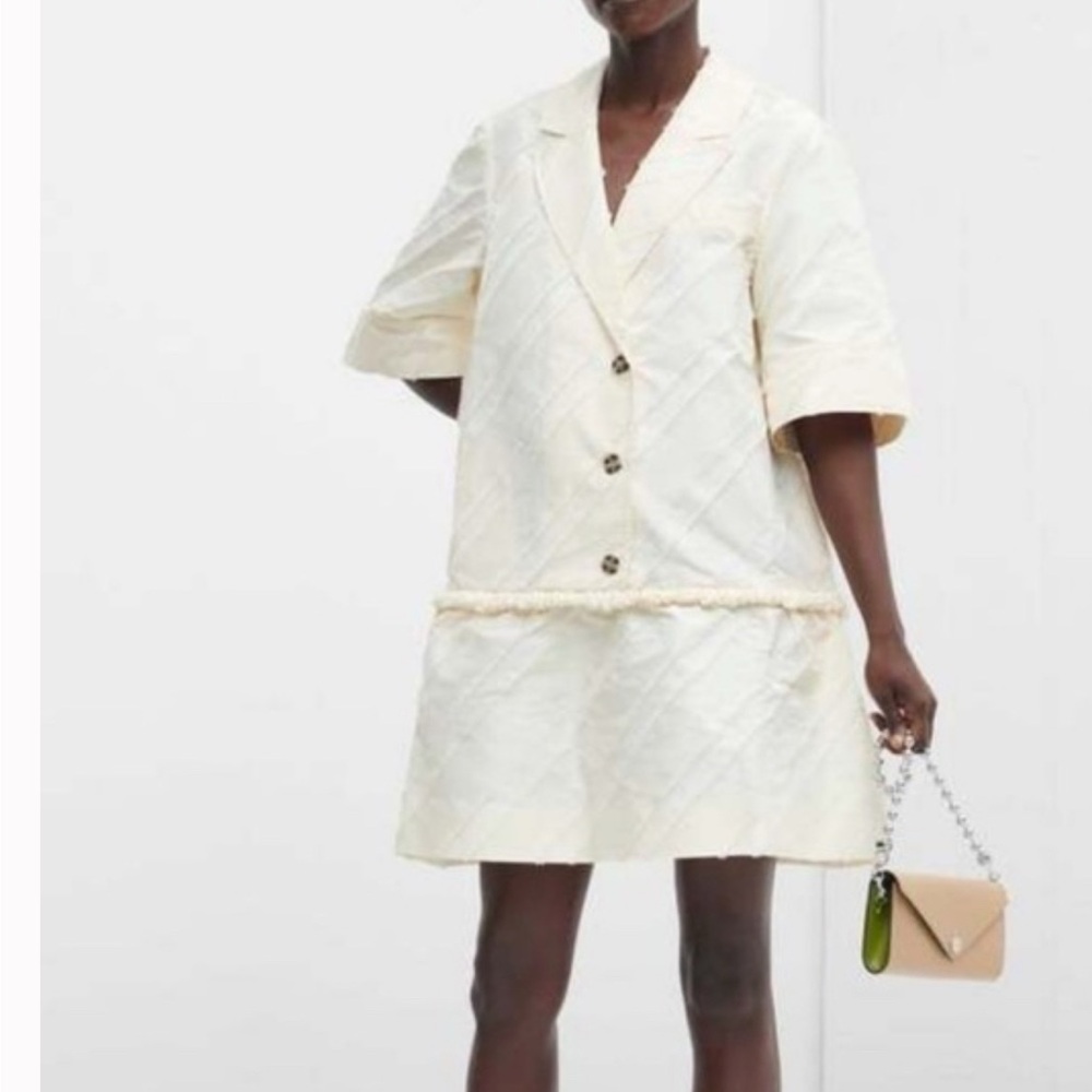 Ganni Cream Textured Mini Dress